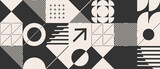 Abstract background with geometric shapes and halftone textures. Minimalistic geometric pattern in Scandinavian style.