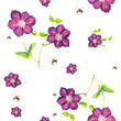 Seamless pattern with Hand drawn purple Clematis and Bumblebee