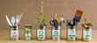 canvas print picture - Zero Waste management, illustrated in 6 old tin cans with labels Refuse, reduce, recycle, repair, reuse, rot. Save money, eco lifestyle, sustainable living and zero waste concept