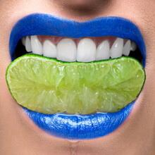 Blue Lips Biting On Lime Slice