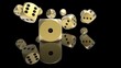 © DRN Studio - Rolling gold-black dices under white background. 3D CG. 3D illustration. 3D high quality rendering.