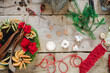 © Connect Images - Variety of Christmas ornaments and craft on wooden table