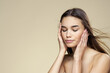 © SHOTPRIME STUDIO - Pretty woman naked shoulders cosmetics clean skin hair care beige background