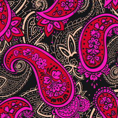 Poster - Paisley Ornamental seamless pattern. Vector fabric background