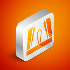 Wall Mural - Isometric Gate of Europe icon isolated on orange background. The Puerta de Europa towers. Madrid city, Spain. Silver square button. Vector