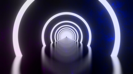 Wall Mural - 3d rendering, loop motion of glowing neon ring and on dark galaxy star background. neon light abstra