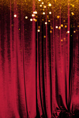 Wall Mural - The red curtain made of luxurious velvet on the stage of the theater is fantastically glittering