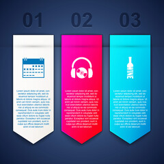 Wall Mural - Set Calendar, Headphones and CD or DVD and Bottle of wine. Business infographic template. Vector