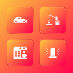 Sticker - Set Car, Robotic robot arm hand factory, Coffee machine and Flasher siren icon. Vector