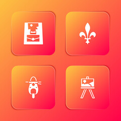 Sticker - Set Handbag, Fleur De Lys, Scooter and Easel or painting art boards icon. Vector