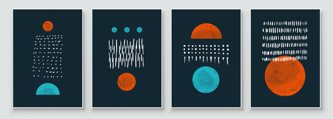 Mid Century Modern Design. A trendy set of Abstract Black Hand Painted Illustrations for Postcard, Social Media Banner, Brochure Cover Design or Wall Decoration Background. Vector illustration.