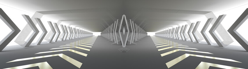 Wall Mural - 3d rendering of white empty room space and the pathway area indefinitely with the gap glowing in the