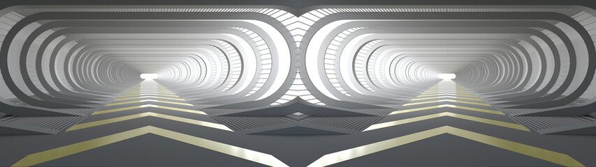 Wall Mural - 3d rendering of white empty room space and the pathway area indefinitely with the gap glowing in the