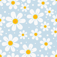 seamless pattern with daisy flower on blue background vector illustration.