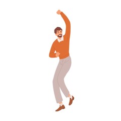 Wall Mural - happy man gesturing with fist up, expressing joy and celebrating success and victory. delighted and 
