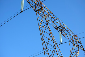 high voltage line pole close up