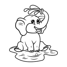 Cute And Funny Cartoon Baby Elephant Take Shower Which Pours Himself With Water Coloring Page