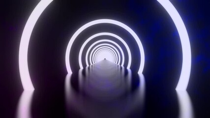 Wall Mural - 3d rendering, loop motion of glowing neon ring and on dark galaxy star background. neon light abstra