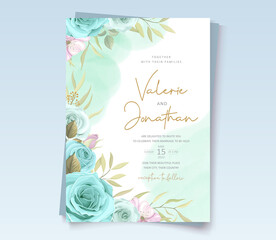Wall Mural - Modern wedding card with blue floral decoration