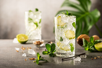 Wall Mural - Mojito cocktail with lime and mint