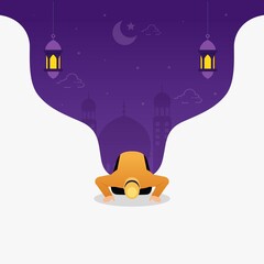 Wall Mural - Ramadan kareem with muslim people prays vector illustration