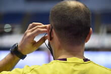 Detail With Referee And Earphone Headset During A Handball Game