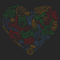  Kindergarten and toys. Little children game. Kids playground. Education, creativity, imagination.