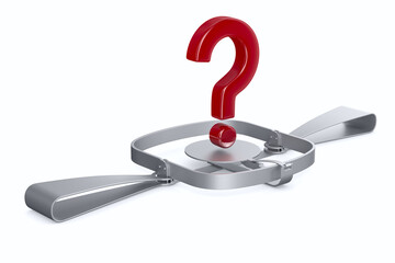 Wall Mural - bear trap and question on white background. Isolated 3D illustration