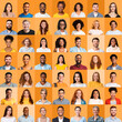 © Prostock-studio - Collection Of Multicultural Happy People Faces Posing Over Orange Background