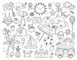 © Ekaterina Chemakina - Large set of different summer items in black and white doodle style isolated on white background. Vector doodle illustration.