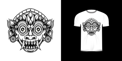 Wall Mural - line art illustration leak barong mask for tshirt design, emblem character