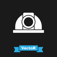 Poster - White Worker safety helmet icon isolated on black background. Vector