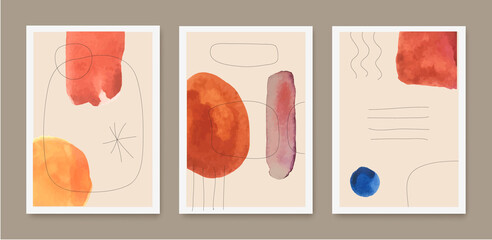 Poster - Vector set of abstract creative minimalist artistic hand painted compositions, art covers, brochures, flyers, banners, posters.