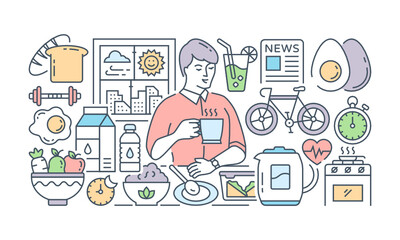 Wall Mural - a banner of social media designed with flat linear illustration