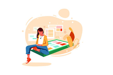Girl launching her own application Illustration