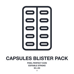 Wall Mural - capsules blister pack editable stroke outline icon isolated on white background vector illustration.