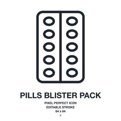 Wall Mural - pills blister pack editable stroke outline icon isolated on white background vector illustration. pi