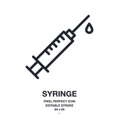 Wall Mural - medical syringe editable stroke outline icon isolated on white background vector illustration. pixel