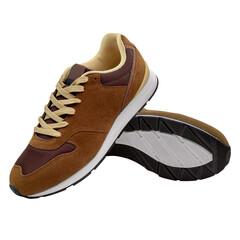 Pair of brown sport shoes on isolated on white background with clipping path. Blank new sneakers, copy space. Male shoes