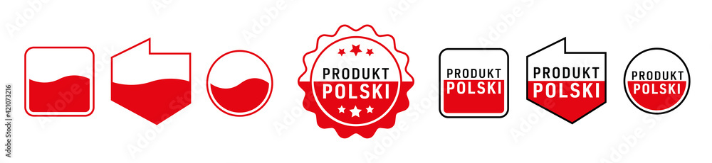 Mapa Polski flaga wyprodukowano w Polsce PRODUKT POLSKI made in poland znak ikona symbol na opakowania - obrazy, fototapety, plakaty 