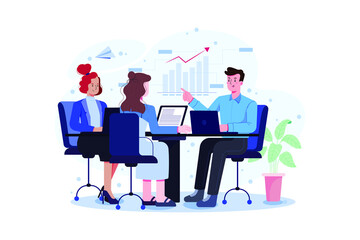 Wall Mural - business team working together at large desk using laptop