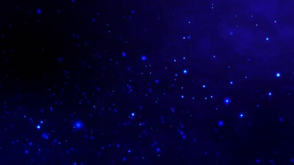 Wall Mural - Beautiful blue shimmering Dust particles with dark on blue background in slow motion. Motion graphic animation of Dynamic get up in the wind bokeh Particles. Abstract digital cyber and technology