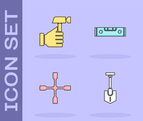 Poster - Set Shovel, Hammer, Wheel wrench and Construction bubble level icon. Vector