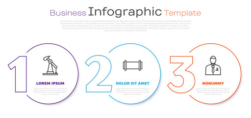 Set line Oil pump or pump jack, Industry pipe and Businessman or stock market trader. Business infographic template. Vector