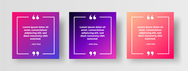 Wall Mural - Set of Social Media Post Template for Quotes. Quote Text Social Post or Square Banner Editable Vector. Quotation Typography on Modern Gradient Background with Border