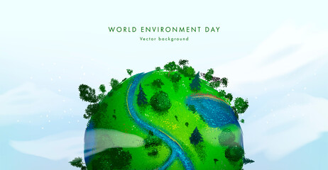 World environment day. Earth globe with splashes in watercolor style art. Concept design for banner, poster, greeting card. Vector illustration