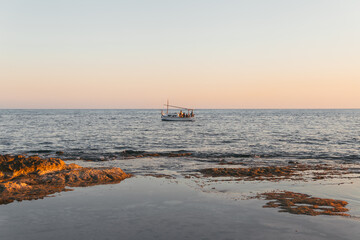 Sailboat mediterranean landscape at sunrise