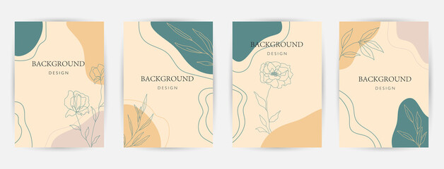 Poster - Modern abstract background. Social media stories and post creative Vector set. cover, invitation, banner, placard, brochure, poster, card, flyer and other. Tropical leaves warm color of the earth tone