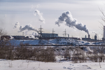 Pollution by pipes of industrial enterprises and factories. Industrial chimneys urban landscape power plants pollution steam landscape.the concept of environmental pollution