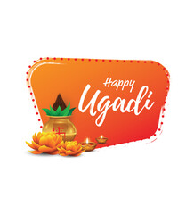 Wall Mural - Happy Ugadi Sticker Banner Design Template with pooja Kalash